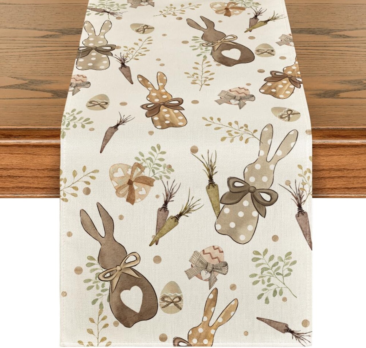 Bunny Rabbit Eucalyptus Eggs Carrots Easter Table Runner, Seasonal Spring Kitchen Dining Table